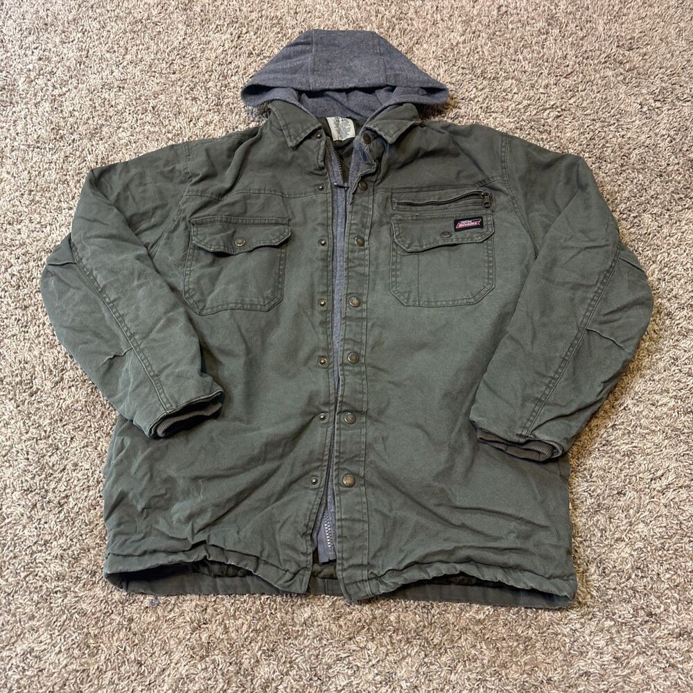 Dickies Canvas Jacket Hooded Mens Meduim Hoodie Full Zip Button up Workwear